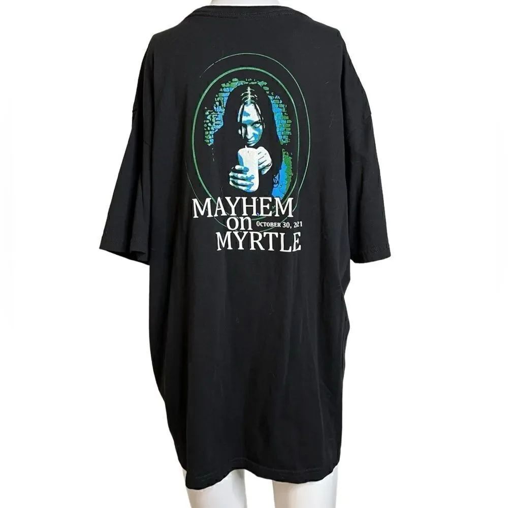 Mayhem on Myrtle Short Sleeve Black & Blue Graphic Tee Size XL